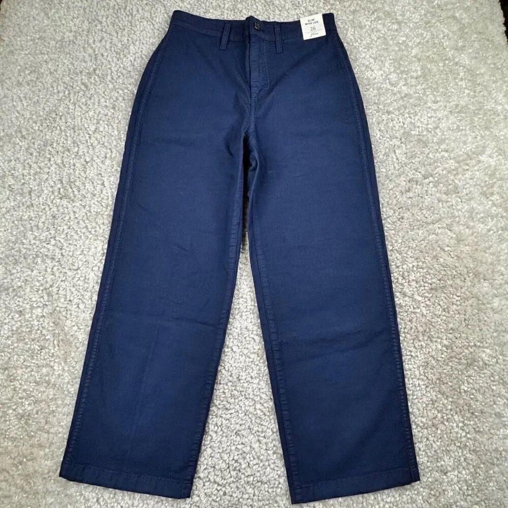 J. Crew Slim Wide Leg Cropped Pant Navy Blue NEW